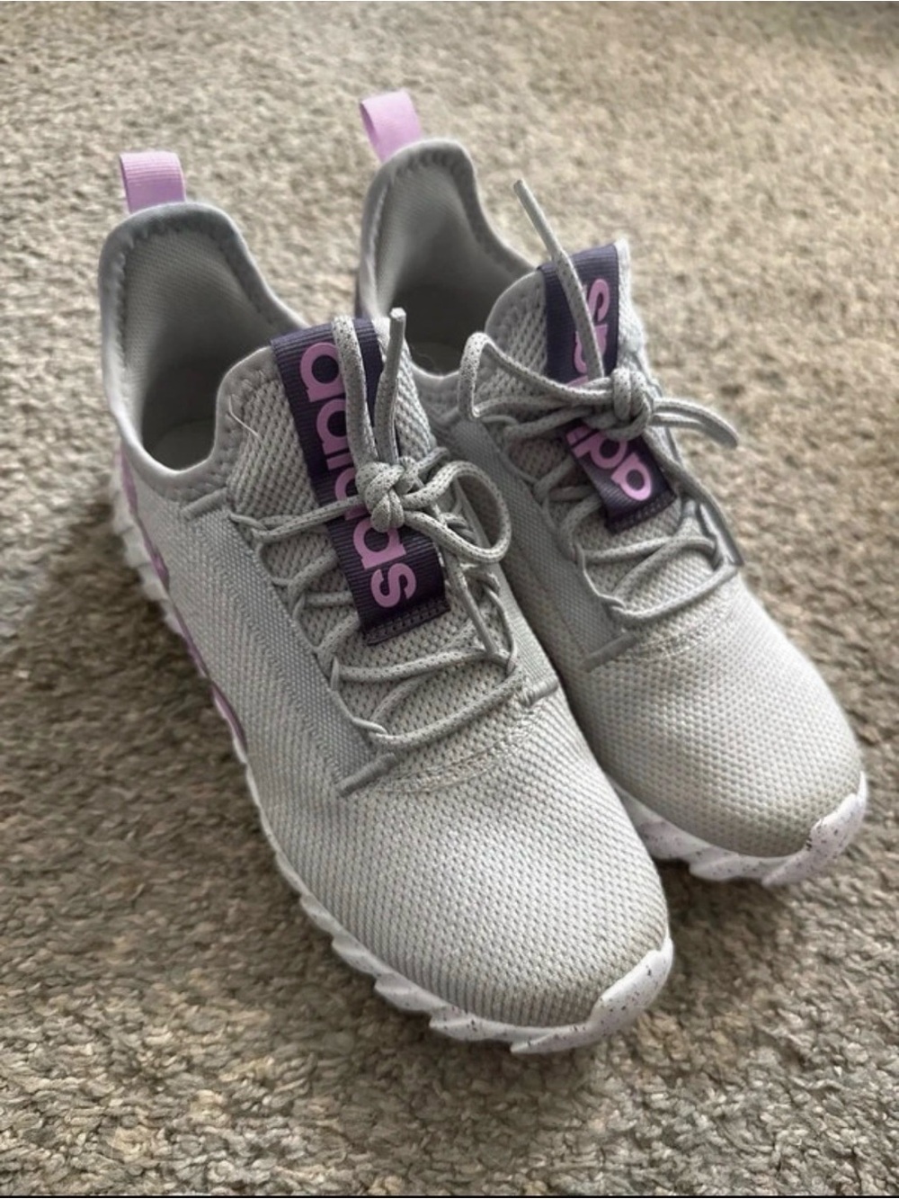adidas Kids Light Gray Sneakers with Lavender Accents